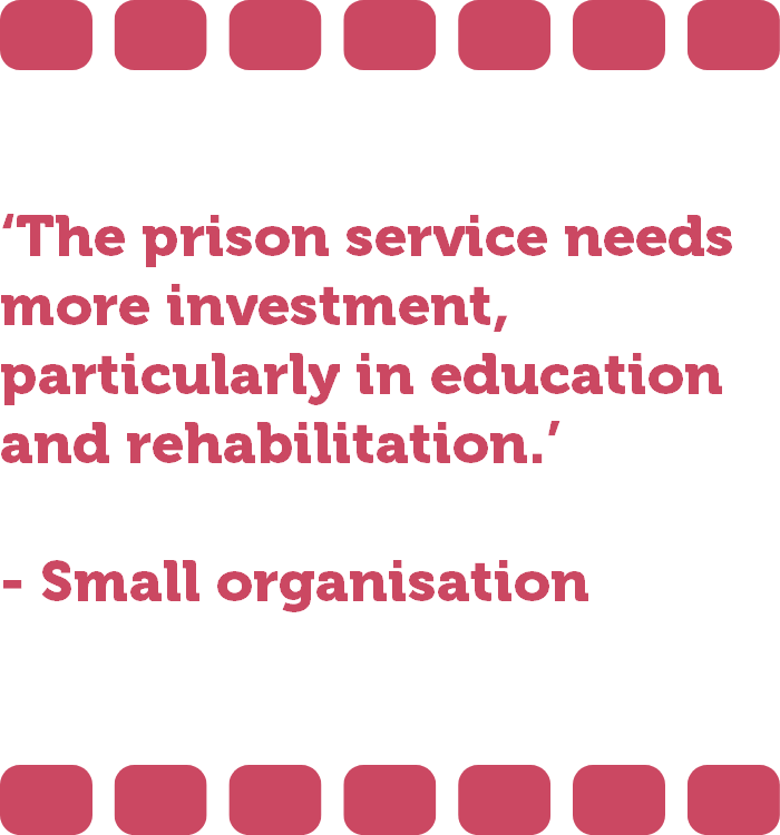 ‘The prison service needs more investment, particularly in education and rehabilitation.’ - Small organisation 