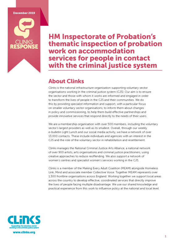HM Inspectorate of Probation’s thematic inspection of probation work on accommodation services for people in contact with the criminal justice system