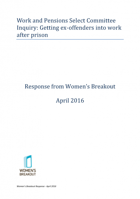 Women's Breakout response: Work and Pensions Select Committee Inquiry: Getting ex-offenders into work after prison