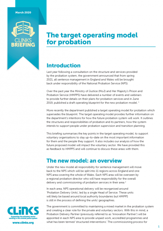 Clinks Briefing on the target operating model for probation