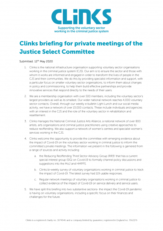 Clinks submission to the justice committee 12th May