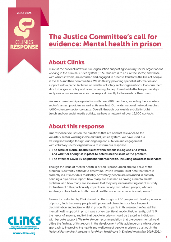 The Justice Committee’s call for evidence: mental health in prison
