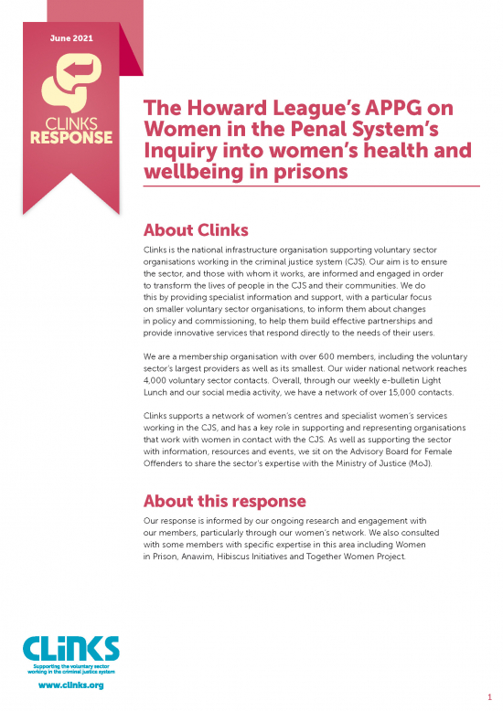 The Howard League’s APPG on Women in the Penal System’s Inquiry into women’s health and wellbeing in prisons