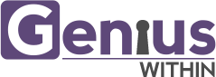 Genius Within Logo, purple writing on a white background