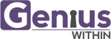 Genius Within Logo, purple writing on a white background