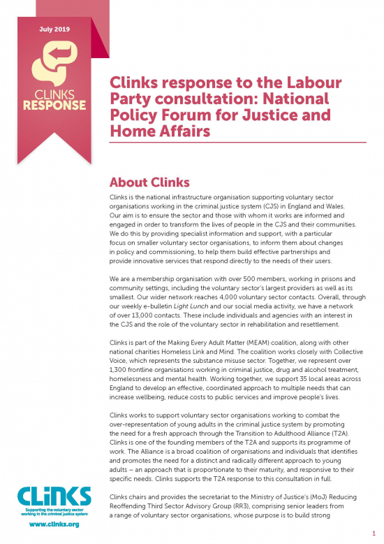 Clinks response to the Labour Party consultation