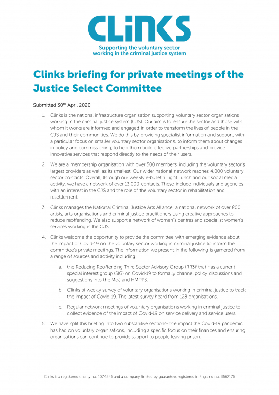 Clinks submission to the justice committee 30th April
