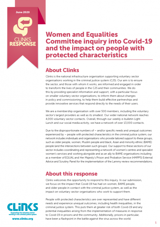 Women and Equalities Committee inquiry into Covid-19 and the impact on people with protected characteristics