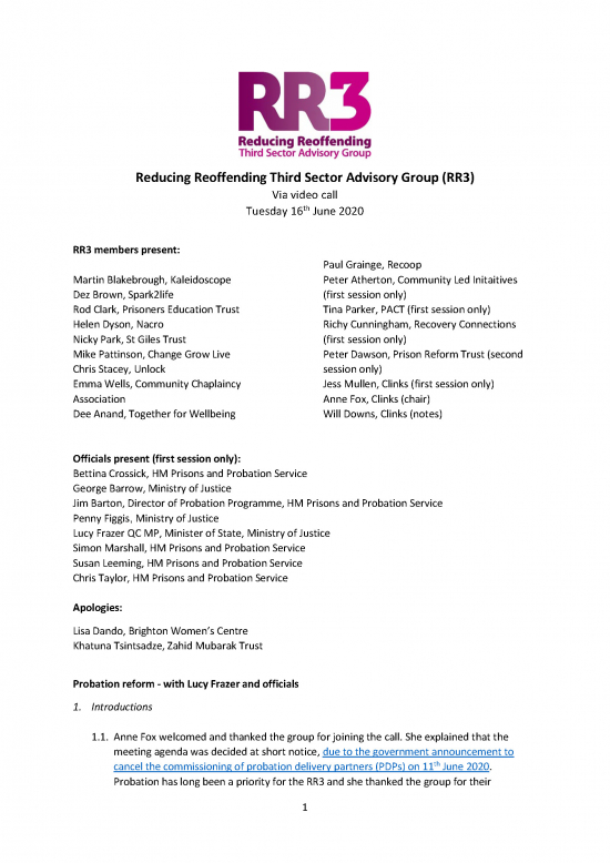 Notes from Reducing Reoffending Third Sector Advisory Group (RR3) meeting - cover image