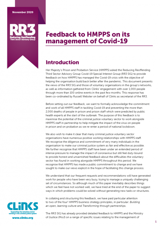RR3 feedback to HMPPS on its management of Covid-19