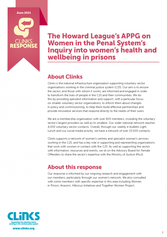 The Howard League’s APPG on Women in the Penal System’s Inquiry into women’s health and wellbeing in prisons