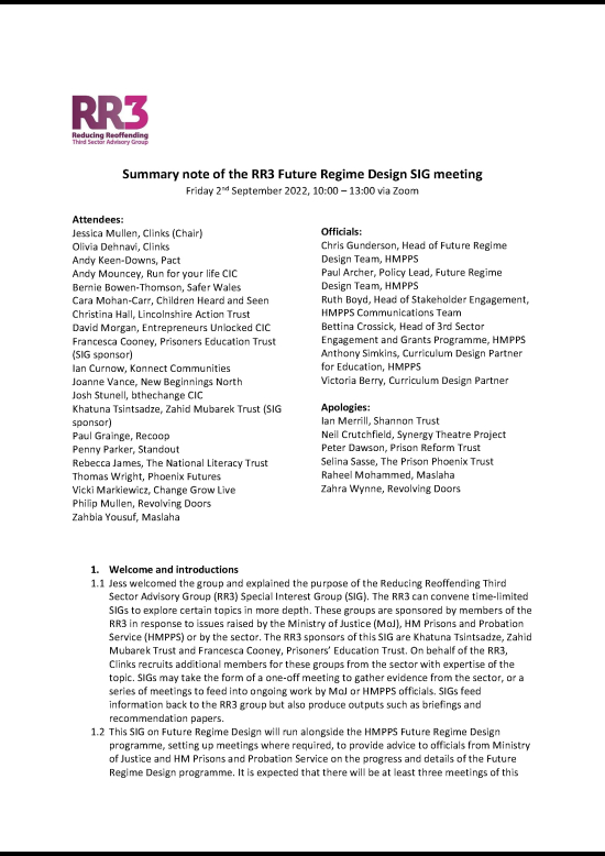 Summary note of the RR3 Future Regime Design SIG meeting