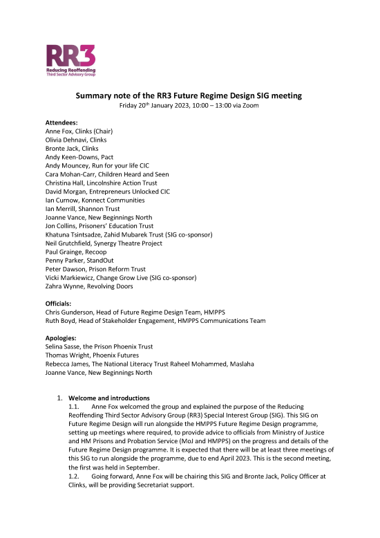 Summary note of the RR3 Future Regime Design SIG meeting 