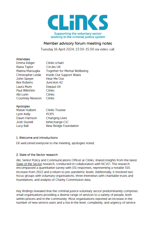 Notes from the member advisory forum meeting April 2024